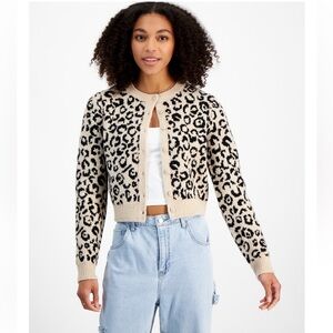 NWT Madden Girl Leopard Print Beige and Black Cardigan Sweater Sz: L